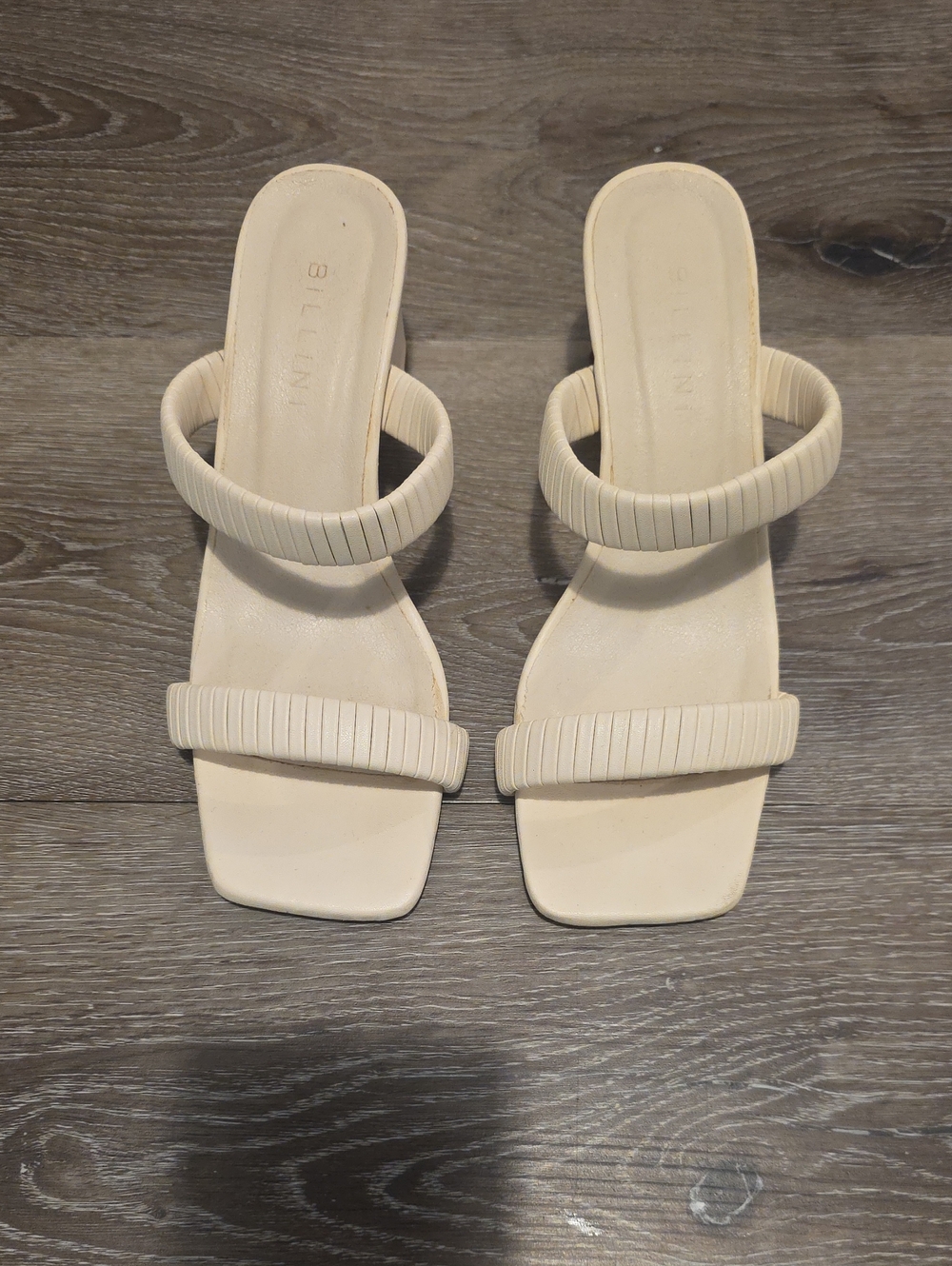 Billini Ivory Ribbed Double-Strap Square-Toe Slide Sandals